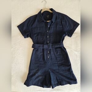 Banana Republic Navy Button-Front Belted Short Sleeve Romper Safari Style Size M